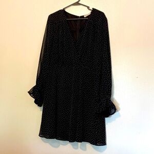 Rokoko black and white polka dotted long sleeve lined dress back zip lg